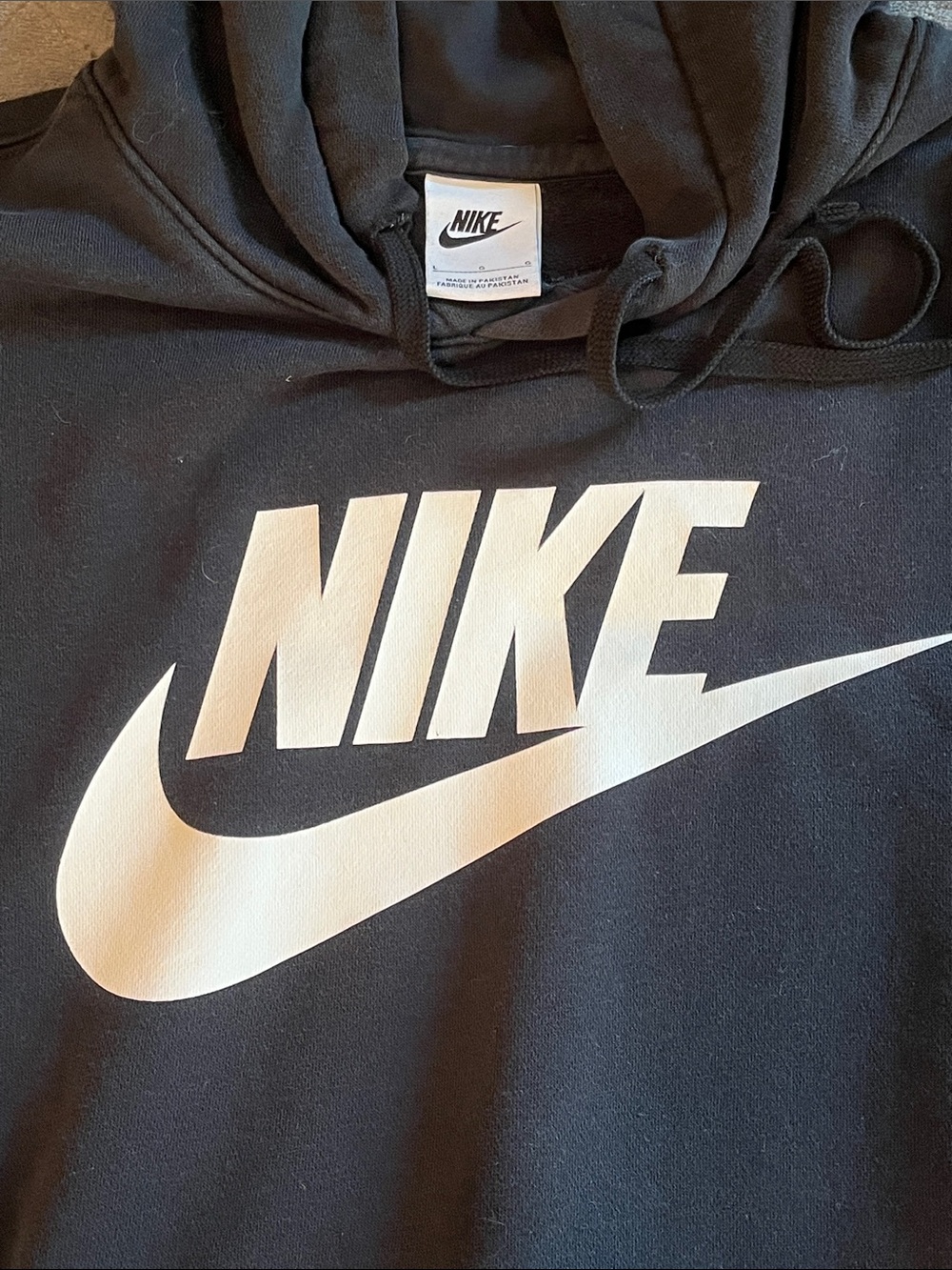 Nike Black Pullover Hoodie with White Swoosh men’s size L - Picture 3 of 4